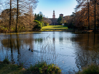 Obraz premium Parco Sempione in Milan, Italy, at winter