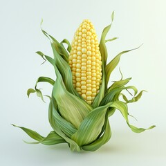 Obraz premium Freshly Harvested Corn Cob with Green Leaves and Natural Background Ideal for Food or Agriculture Concepts