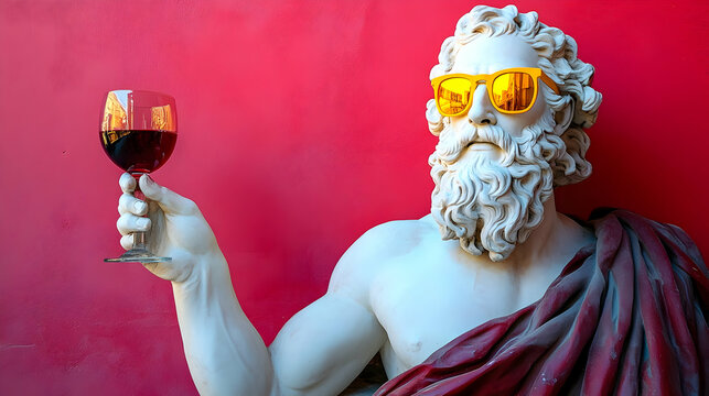 Statue Enjoys Wine: Sculpture, Red Wine, Art, History, Culture, Classic, Elegance, Drink, Yellow Sunglasses, Background