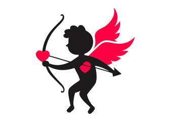 Fototapeta premium Adorable Cupid Silhouette with Bow and Arrow Valentine's Day Illustration