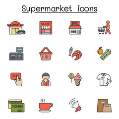 Supermarket icon set in thin line style