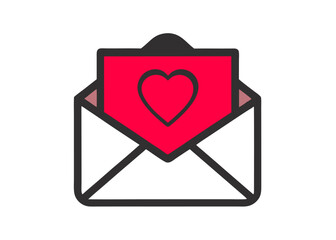A red heart icon sealed a love letter inside a romantic envelope for Valentine's Day