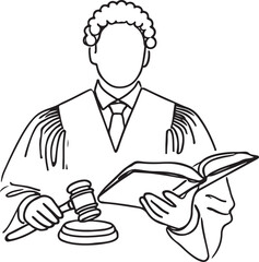 Obraz premium Judge Holding a Law Book in Line Drawing Style - Vector Artwork