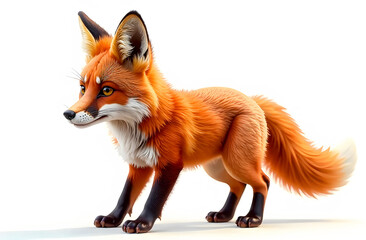 Realistic animated fox standing in a playful pose with vibrant fur, showcasing its inquisitive nature