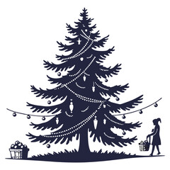 christmas silhouette tree on white background
