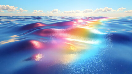 Fototapeta premium Ocean Reflects Rainbow Hues Under Clouds Calmly