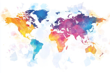 Fototapeta premium Colorful abstract world map, polygonal colored stylization. Ideal for graphic projects and travel promotions
