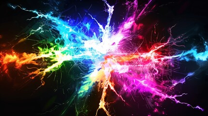 A tiny spark of colorful electricity forming a starburst shape, isolated with hyper-realistic lighting effects.