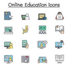 Online education icon set in thin line style