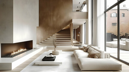 Modern Interior Design Showcases a Stylish Living Room with Fireplace