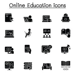 Online education icon set in thin line style