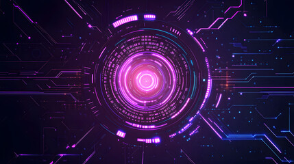 Obraz premium Purple neon light streaks radiating from the center on a dark background, evoking themes of technology, big data, and dots.