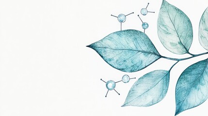 Elegant and Serene Watercolor Leaves with Molecular Structures for Eco-Friendly and Natural Themes