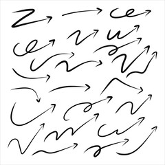 Hand drawn black arrows set. Simple lines arrows collection