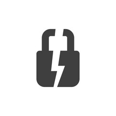 Broken lock glyph icon. Simple solid style. Unlock, crack, padlock, break, free, chain, code, security, fail, technology concept. Vector design illustration isolated. SVG