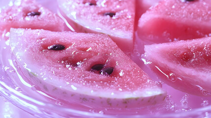 Fototapeta premium Pink Watermelon Slices Float Gently in Refreshing Water