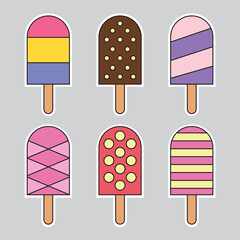 Ice cream set sticker style. Ice cream vector illustration