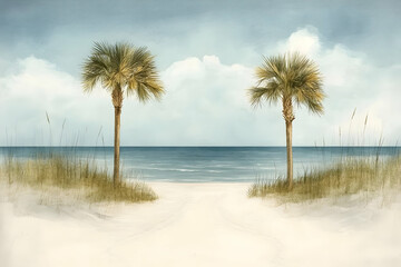 Serene Beach Illustration Palm Trees