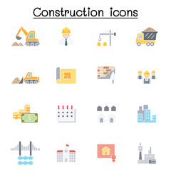 Construction icons set in thin line style