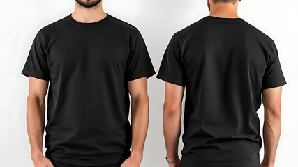 Black Half-Sleeve T-Shirt mockup showcasing front and back views.
