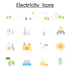 Electricity icons set in thin line style