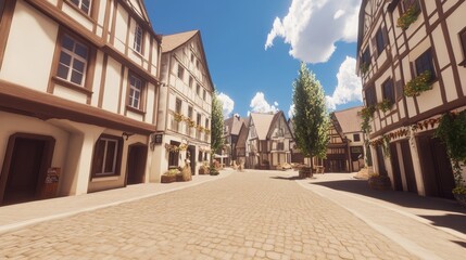 Obraz premium Charming Medieval European Village Street Scene
