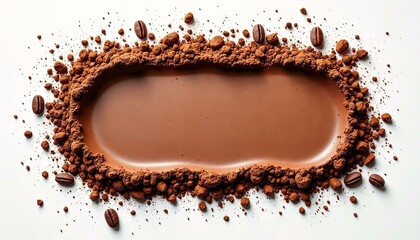 Scattered cocoa powder pattern on a clean white background in digital art style
