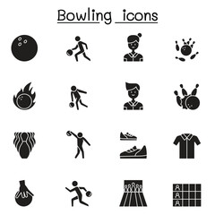 Bowling icons set in thin line style