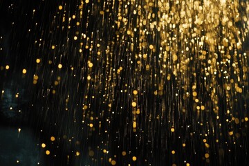 Naklejka premium Golden droplets create a mesmerizing cascade of light in a joyous celebration of evening magic and elegance