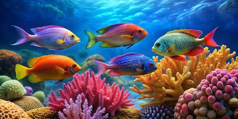 Vibrant Underwater Scene with Colorful Fishes and Coral