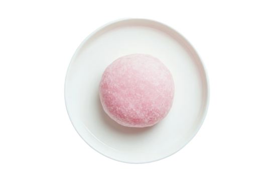 Isolated Pink Mochi on Plate Top View
