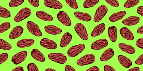 Date fruit seamless pattern on green background. Dates palm fruit motif for packaging. Iftar, Ramadan Kareem, Eid Al Fitr, Eid Al Adha Element Decoration Banner