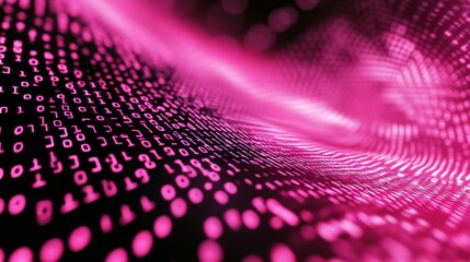 Abstract digital background featuring pink binary code flowing in waves.