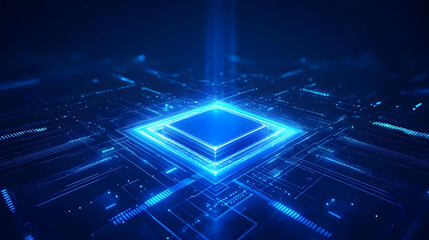 Obraz premium Abstract blue background with glowing geometric lines. Modern blue gradient square shape design. Futuristic technology concept. Suit for brochure, corporate, website, poster, banner, cover modern