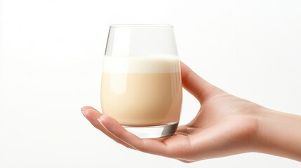 Hand Holding Glass of Creamy Beverage