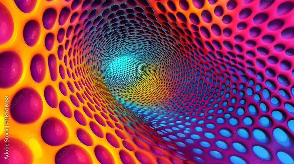 Wall mural vibrant colorful tunnel with a mesmerizing pattern, evoking a sense of depth and movement.