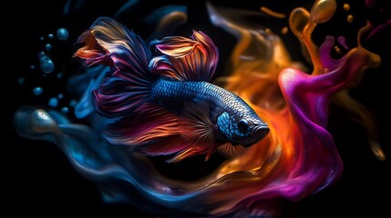 Naklejka premium Vibrant Siamese Fighting Fish in a Colorful Ink Splash