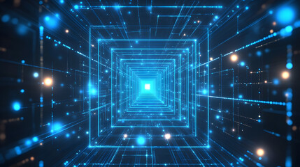 Fototapeta premium Abstract blue background with glowing geometric lines. Modern blue gradient square shape design. Futuristic technology concept. Suit for brochure, corporate, website, poster, banner, cover modern