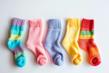 Bright and colorful baby socks with rainbow design, cozy and fun.