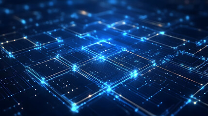 Obraz premium Abstract blue background with glowing geometric lines. Modern blue gradient square shape design. Futuristic technology concept. Suit for brochure, corporate, website, poster, banner, cover modern