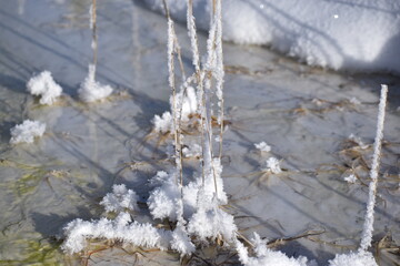 icy river flowing thru the snowy meadow