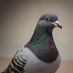 A pigeon looking upwards curiously, on a clean background.