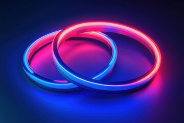 Fototapeta premium Vibrant neon rings glowing in harmony under a dark setting, showcasing an interplay of color and light