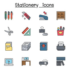 Stationery icon set in thin line style