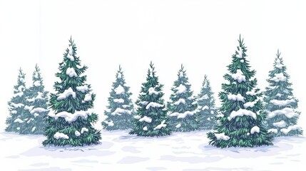 Fototapeta premium A panoramic view of snow-covered pine trees in the forest, captured from an elevated perspective.