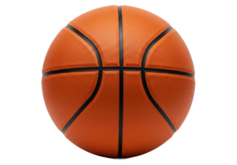 A vibrant orange basketball with black seams, isolated on a white background