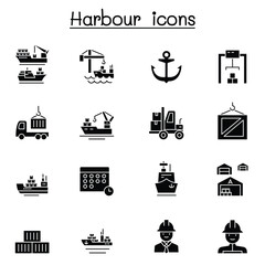 Port icon set in thin line style
