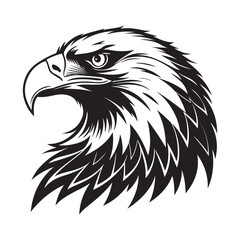Black and white eagle head illustration with detailed feathers and fierce expression perfect for logos and designs
