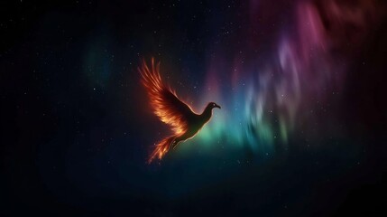 Fototapeta premium Fiery Phoenix Soaring Through a Cosmic Aurora