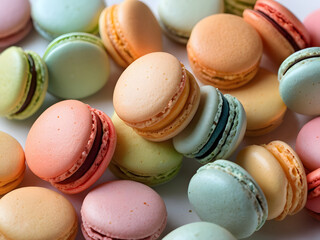 Obraz premium Sweet Delights - Colorful Macarons on White Plate in Pastel Kitchen Ambiance